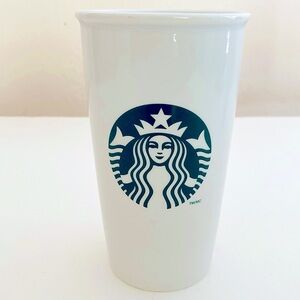 2011 Starbucks Siren Mermaid Logo White Ceramic Travel Coffee Tumbler Mug 12 Oz